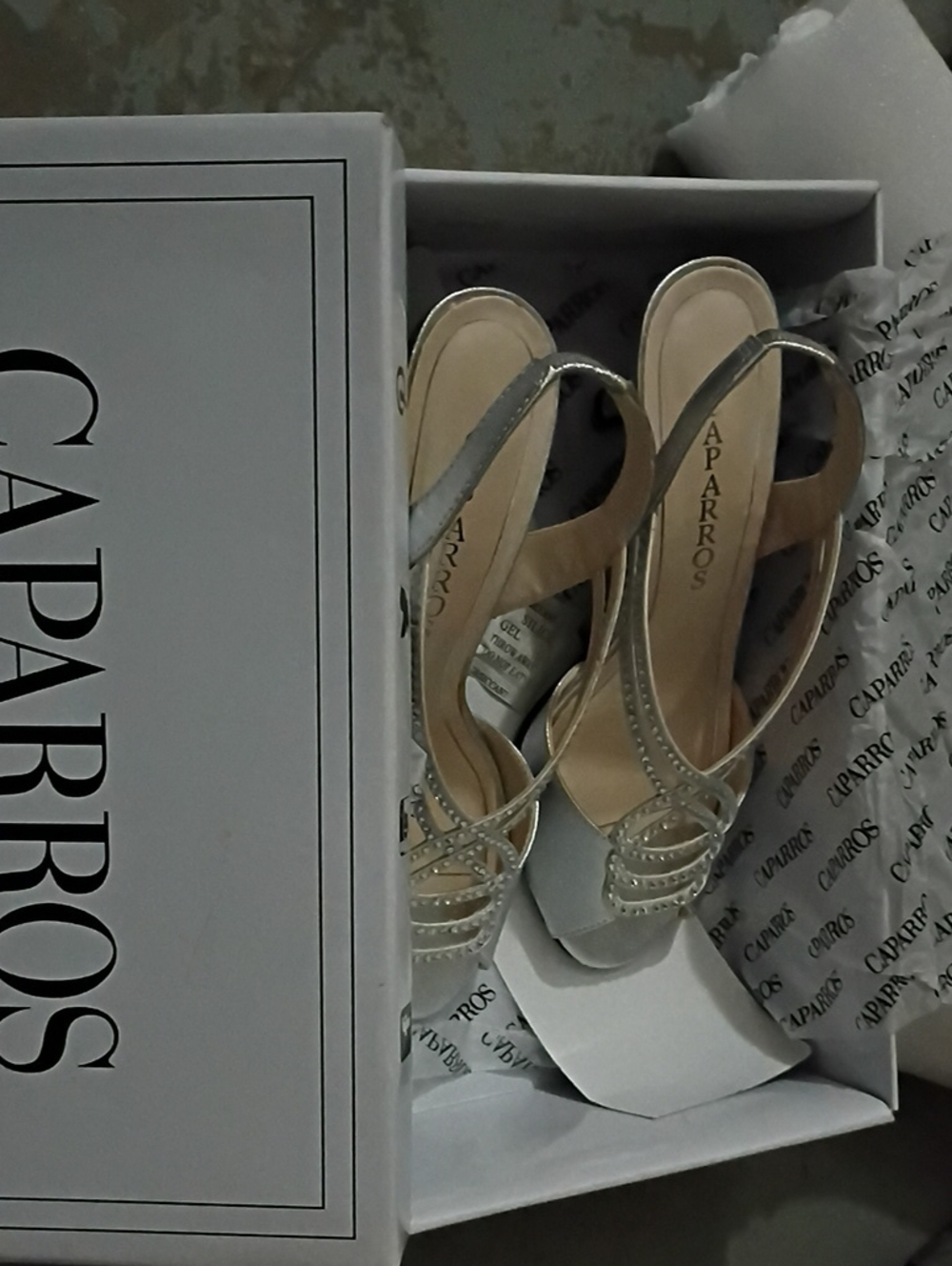 Caparros Silver Strappy Crystal Slingback Heels
